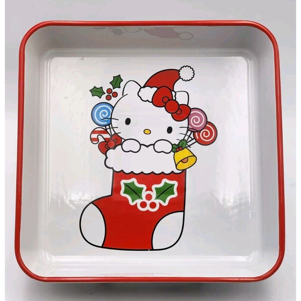 Sanrio Hello Kitty Christmas Stocking Square Baking Dish 9" Ceramic Brand New